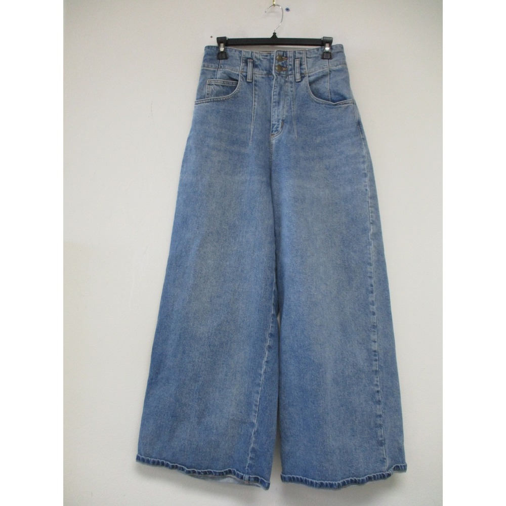 Lee Wide Leg Jeans Womens 28 Blue High Rise Double Button Relaxed Utility Denim